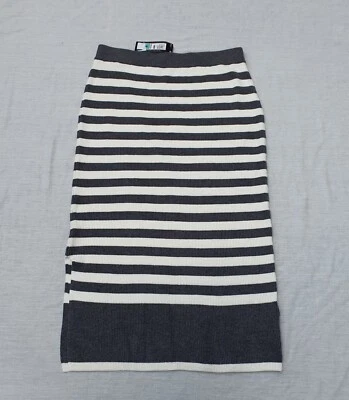 Marks & Spencer Women's Tight Knit Grey & White Striped Pencil Skirt Slit Side M - Image 1 of 4
