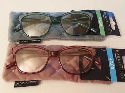 FOSTER GRANT Magnivision - Simona - Women's - Premium Reading Glasses. Rose/Green + Free case