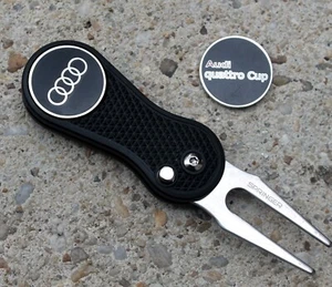 AUDI QUATTRO CUP 2 CARAS DOBLE logotipo moneda marcador bola de golf hoja de interruptor herramienta Divot - Imagen 1 de 1