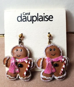 Carol Dauplaise Puffy Gingerbread Man Earrings Dangle Christmas Sparkle - Picture 1 of 6