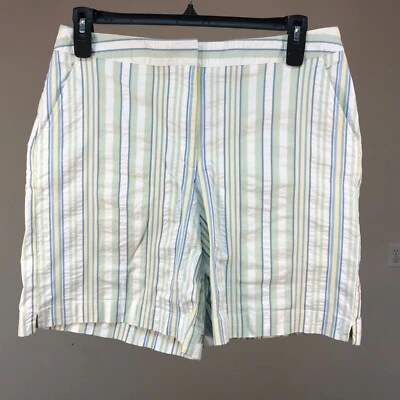 Pantalones cortos para caminar de golf 16 LIZGOLF para mujer azul amarillo verde blanco a rayas elásticos Foto 1 de 3