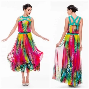 MULTICOLOR MODERN SUMMER DESIGNER WOMEN DRESS - Picture 1 of 8