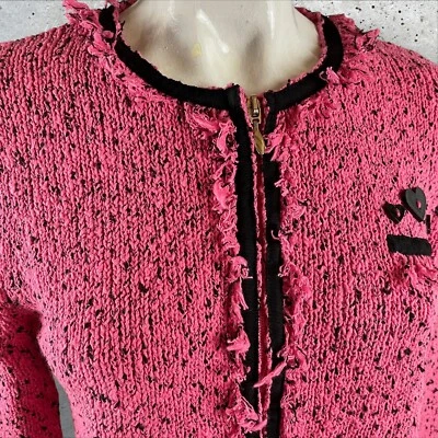 Suéter Lauren Hansen Mujer Grande Seda Algodón Rosa Negro Cremallera Completa Corazón T494 Foto 1 de 4