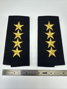 4 Star Police Sheriff Fire Epaulette -Gold Embroidery On Navy Fabric VEL-CRO - Picture 1 of 3