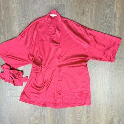 Vintage Victorias Secret Satin Robe Womens OS Y2K Red Belted 3/4 Sleeve Intimate - Image 1 of 3