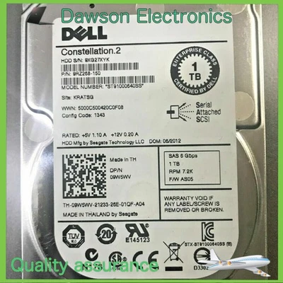 Dell 1TB 6G 7.2K 2.5" SAS 9W5WV 09W5WV ST91000640SS Server HDD Hard Drive - Image 1 of 3