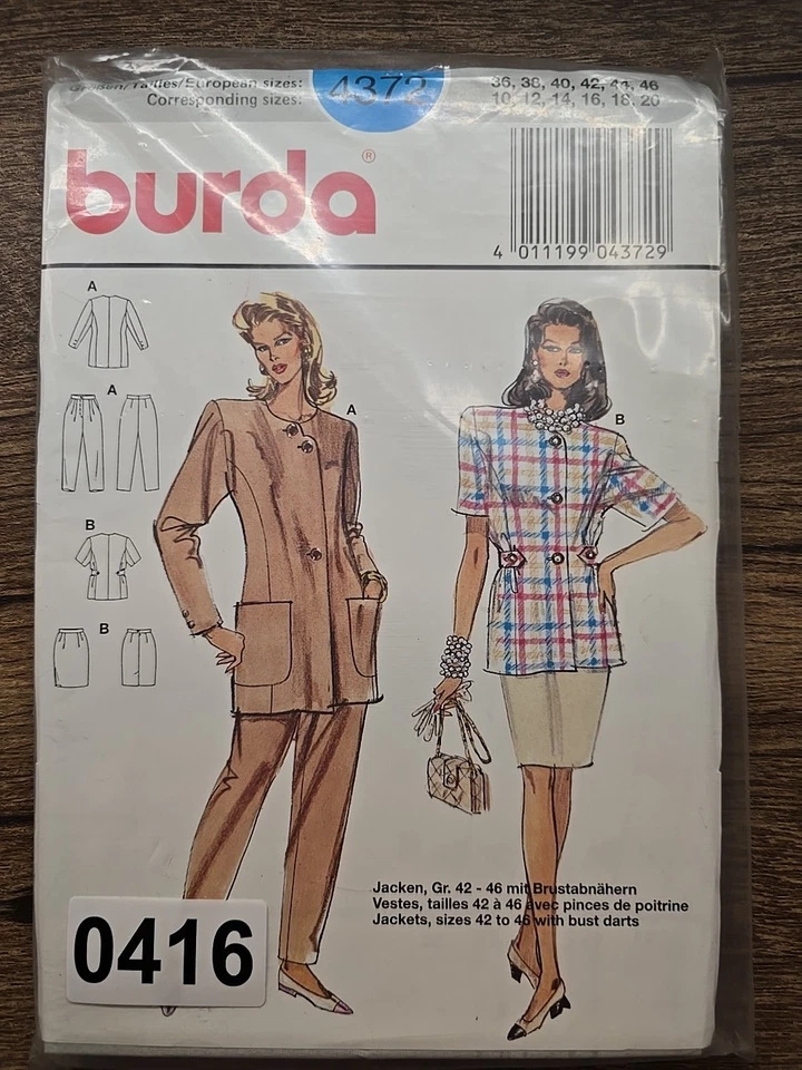 Chaquetas, faldas, pantalones vintage Burda 4372 Miss talla 10-20 patrón de costura uc Foto 1 de 2