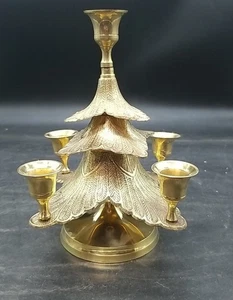 Vintage Solid Brass Candelabra Candle Stick Holder Christmas Tree In Box - Picture 1 of 7