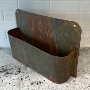 Rustic Metal Wall Planter Mail Bin Farmhouse Industrial Aged Patina Vintage Look - Picture 1 of 8