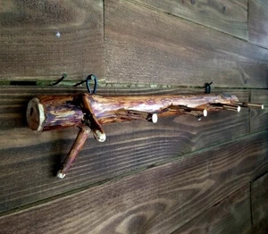 Coat Hat Key Rack Handmade Rustic Wood Cabin Wall Entry Primitive Decor Art 22" - Picture 1 of 8