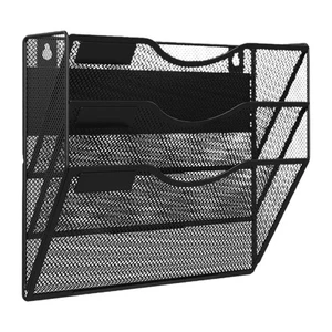 Wall Mounted Mesh File Holder 3 Layer Office Metal Shelf Paper Folder Rack - Picture 1 of 3