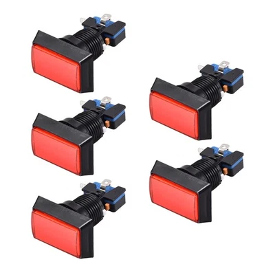 5pcs Game Push Button 49x33 Rectangle 12V LED Illuminated Push Button Switch Red - Image 1 of 4