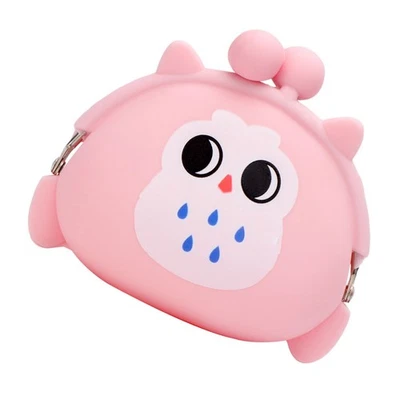 Kawaii Cartoon Animal Silicone Jelly Coin Purse Mini portefeuille - rose (hibou) - Photo 1/4