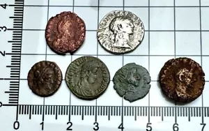 X356: x6 römische Münzen inkl. TRAJAN Denar (wassergetragen) - interessante Gruppe - Bild 1 von 2