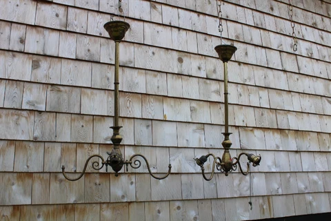 ANTIQUE MATCHING PAIR OF BRASS 4 ARM GAS & ELECTRIC CEILING GASOLIER LIGHT Cover