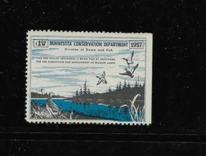 US Minnesota mint Duck Stamp #1, $1.00 Mallards & Pheasants 1957 lightly hinged - Picture 1 of 2