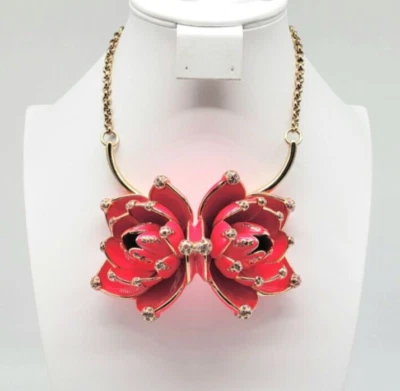Roberto Cavalli Double Lotus Flower Enamel Swarovski Crystal Statement Necklace - Image 1 of 4