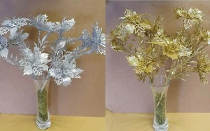 Artificial Flowers Poinsettia Bunch Bouquet Plants Ivy Leaf Fern Foliage Vine - Picture 1 of 21