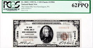 $20 1929 T1 National NEW KENSINGTON Pennsylvania PA 🇺🇸 Highest Graded! 🇺🇸 - Picture 1 of 2