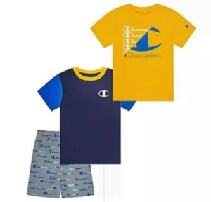 Champion Boys 3 Piece Active Set Size 5 Yellow Black Blue - Picture 1 of 6