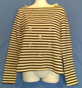 Betsey Johnson Performance Striped Skulls Lightning Bolt Long Sleeve Top Size XS - Picture 1 of 7