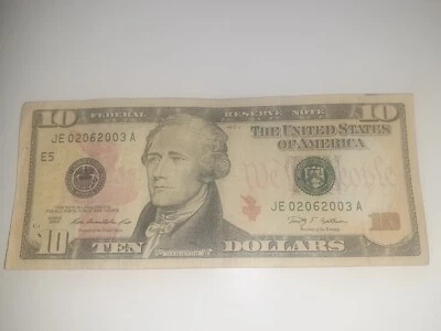 February 6th, 2003 (JE02062003A) 2009 $10 Fancy Serial Number Birthday Note - Image 1 of 2