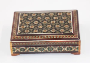Vtg Persian Khatam Marquetry Trinket Box Mosaic Inlaid Wood Rectangular 4" - Picture 1 of 10