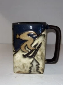 MARA Mexico Stoneware Mug SKIER EVERGREEN TREES Signed Hand Painted 12oz. NEW - Picture 1 of 10