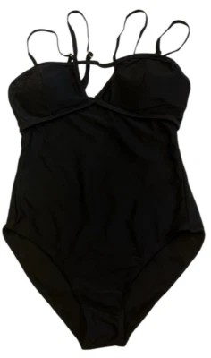 Nicole Miller Swimsuit Womens Small Black One Piece V-Neck Padded Double Straps - Image 1 of 4