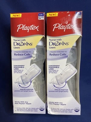 Lot Of 2-Playtex Baby Nurser Bottle with Drop-ins Liners 8oz-Angled Position 3m+ - Image 1 of 3