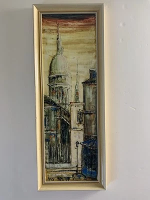Mid Century Modern Original Artist Signed Cityscape Acrylic Frame Canvas Impasto - Изображение 1 из 4