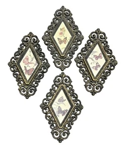 Set Wand 4 Schmetterling Rautenförmige Hängetafeln Rollrahmen Wanddeko Vintage - Bild 1 von 7