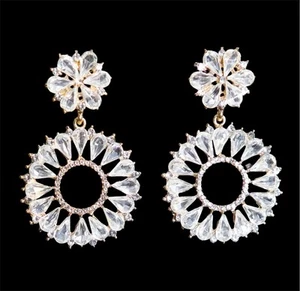 Anthropologie Wedding Earrings Sun Hoop Flower Star Crystal Snowflake Clear CZ - Picture 1 of 4
