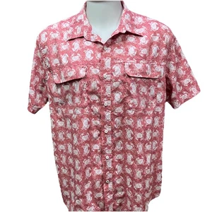 IZOD Saltwater Shirt Mens Size XL Pink Button Crab Print Outdoor Fishing Vented - Picture 1 of 10