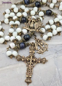 Joan of Arc Michael Antique-Style Rosary-White MOP & Bronze Prayer Beads - Picture 1 of 6