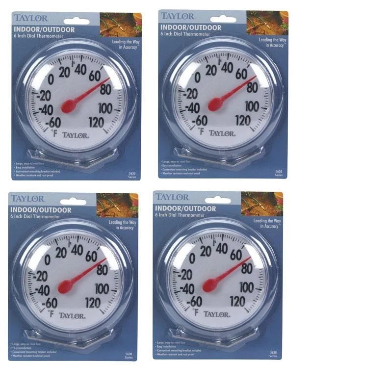 Paquete de 4 termómetros de esfera de 6" para interiores/exteriores con soporte de montaje de Taylor 5630 Foto 1 de 1