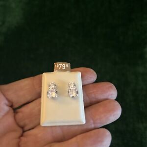 cubic zirconia double stud earrings, 10k Wt Gold, 5 MM And 7 MM CZ’s, BNW T