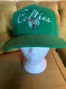 VINTAGE 80s 90s NBA Official Licensed Boston Celtics Script Canvas Snapback Hat - Picture 1 of 9