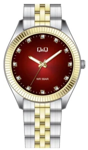 CITIZEN Q&Q $160 MEN'S SILVER GOLD CASE RED DIAL 41MM WATCH Q54A-516PY* - Picture 1 of 1