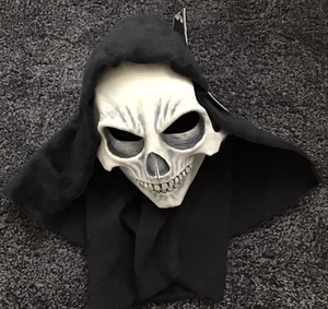 Zagone~ "Hooded Grim Skull" Damned Face Latex Mask W/ Black Fabric Hooded Back - Picture 1 of 4