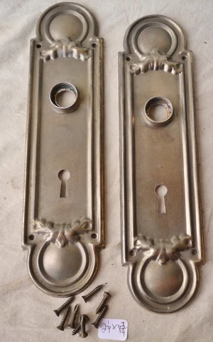 Door Knob Back Plates (pr) Stamped Brass/Bronze Plated Antique 8 3/4"h x 2 1/4"w Cover