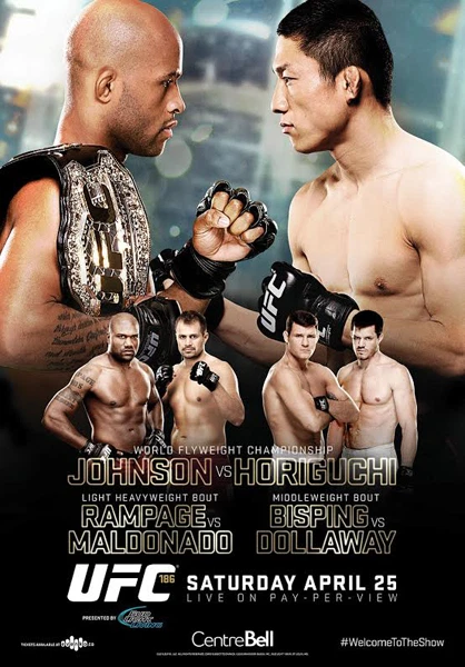 Póster oficial del evento UFC 186 27x39 - Johnson v HORIGUCHI, Rampage, Bisping + Foto 1 de 1