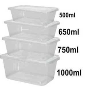 Contenitori per alimenti in plastica 750 ml trasparenti microonde vaschette + coperchi PE - Foto 1 di 10