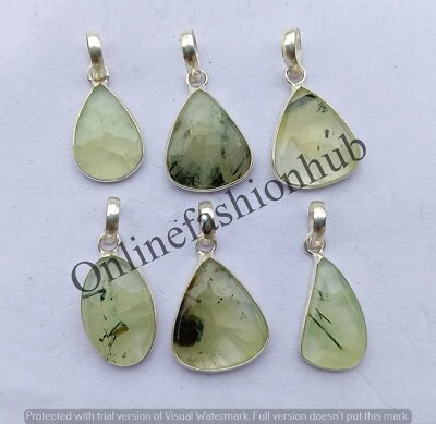 Lote de colgantes bisel al por mayor enchapados en plata de ley 925 con piedras preciosas de prehnita natural Foto 1 de 3