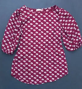 Burgundy Elephant Print Shirt Top Juniors Small Retro Boho Twee Whimsical - Picture 1 of 6