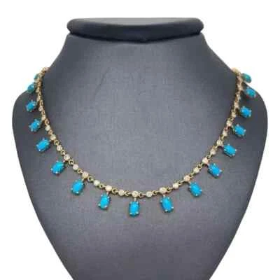 Collar colgante estación turquesa simulada corte ovalado de 5 quilates enchapado en oro amarillo de 14 k Foto 1 de 4