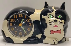 Vintage JINMEI Katzenwecker Miau klingt grüne Augen SELTEN 1989 zur Teilreparatur - Bild 1 von 10