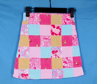 LILLY PULITZER Pink/Blue CORDUROY OWL/FLORAL PRINT Patchwork A-LINE SKIRT Sz 8 - Image 1 of 4