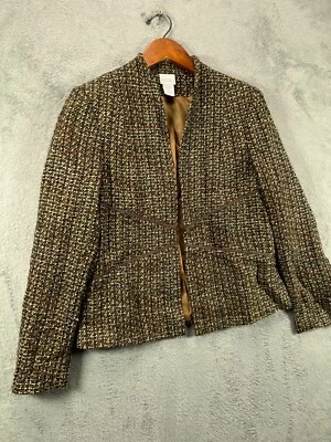 STUDIO C Mujer 12 Marrón Tweed Blazers Traje Chaquetas Marrón Imitación Cuero Borde Foto 1 de 4