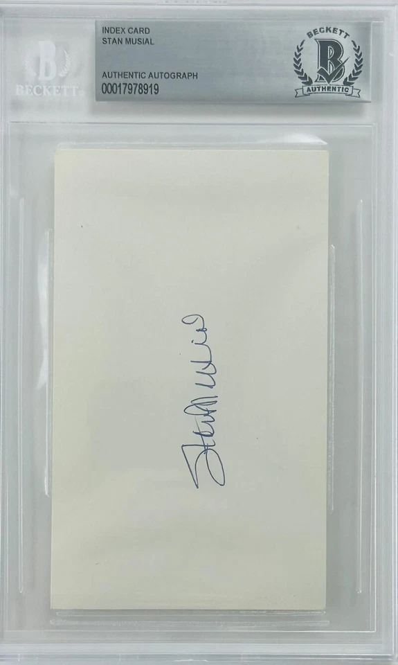 STAN MUSIAL SIGNED BAS SLABBED INDEX CARD ST LOUIS CARDINALS AUTOGRAPH K919 - Image 1 of 1